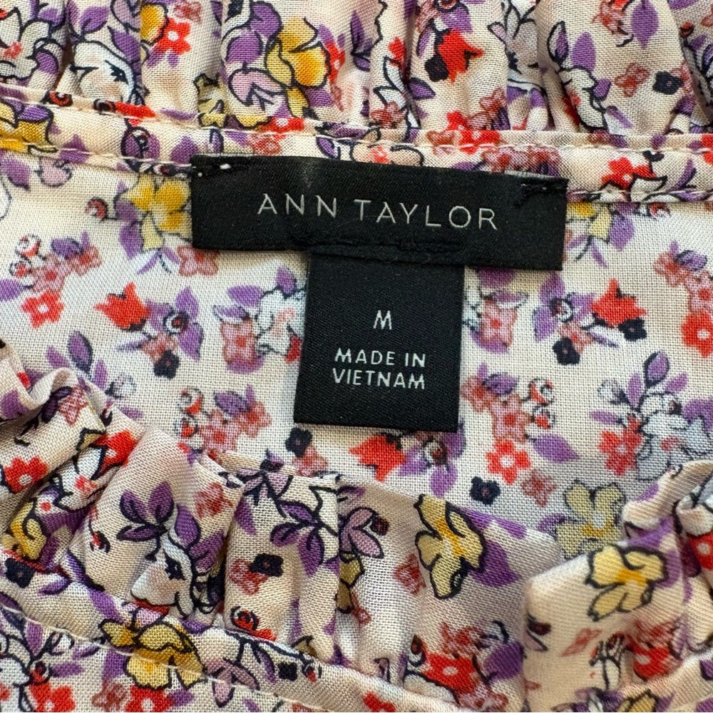 Ann Taylor Purple Orange Floral Ruffle Flutter Keyhole Button Blouse, Sz M - Picture 14 of 14